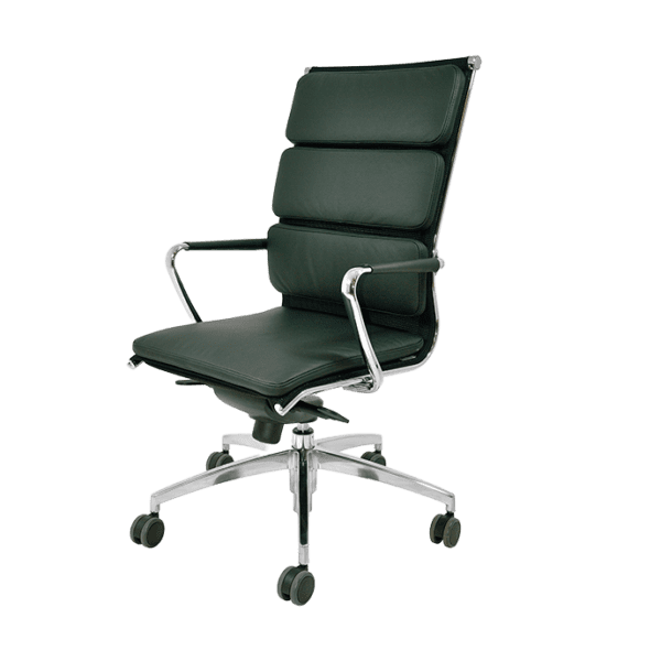 Chaise de bureau monocoque en tube d'acier chromé avec assise en cuir