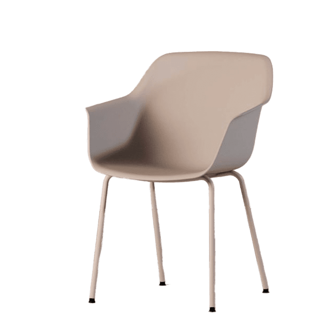 Vue d'ensemble de la chaise LUR avec accoudoirs et monocoque en polypropylène