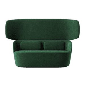 Vue du fauteuil acoustique RADAR avec monocoque en polyuréthane et revêtement en cuir