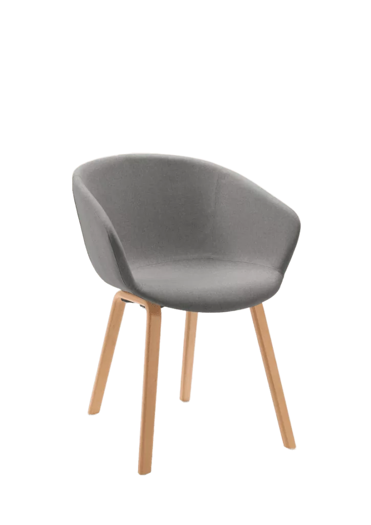 Siège moderne avec base en bois massif de hêtre et coque capitonnée