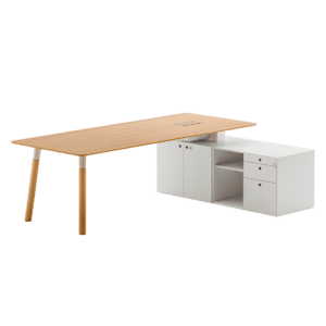 Bureau WOODS avec plateau en placage bois et châssis en acier