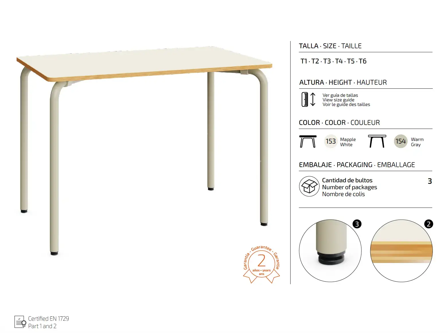 Table de cours 2 personnes 130 x 50 cm – mobilier scolaire professionnel – Image 2