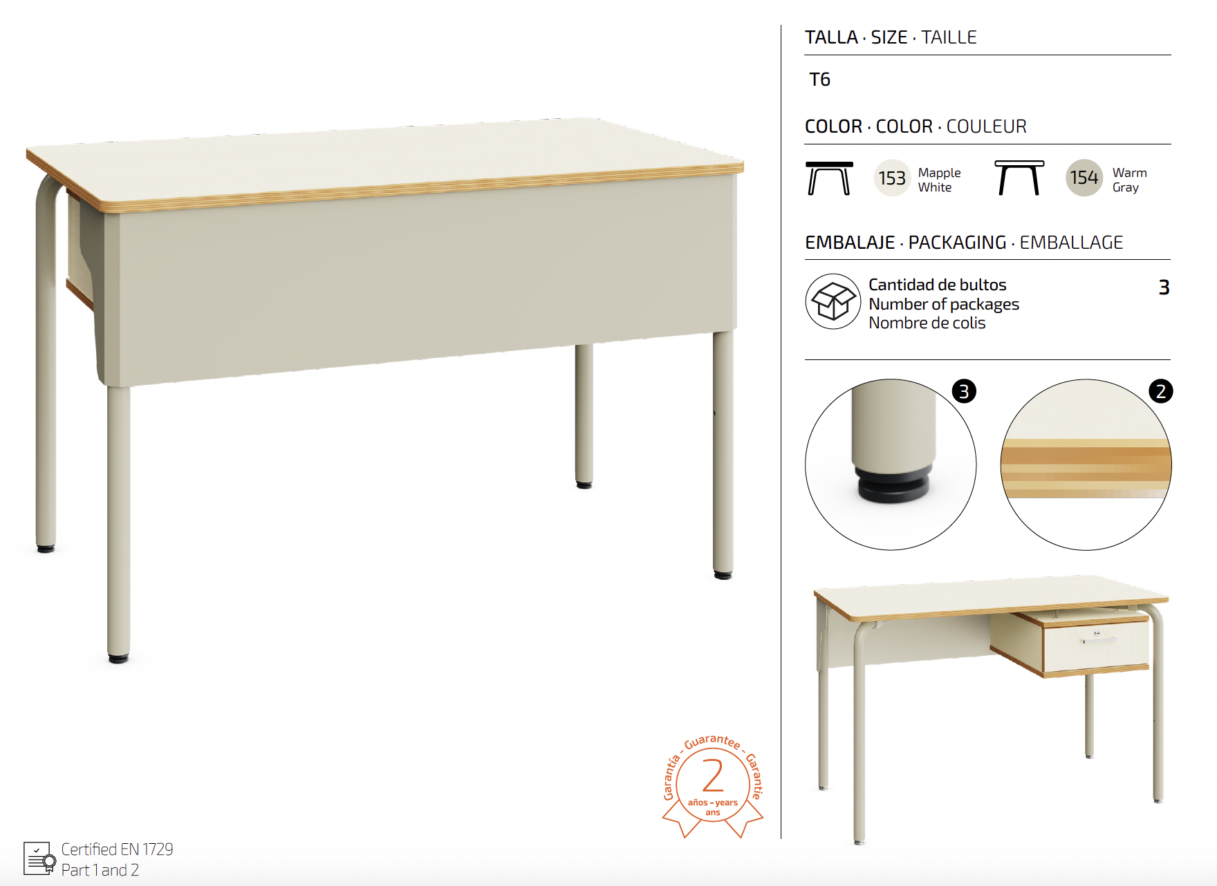 Table d’enseignant 121 x 66 cm – bureau professionnel pour salle de classe – Image 3